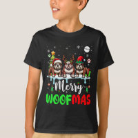 Merry Christmas Woof Three Santa Reindeer Elf Bull