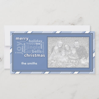Merry Christmas Word Collage in Blue Photo Card