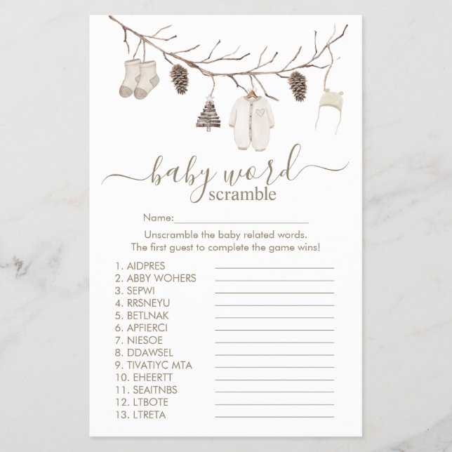 Merry Christmas Word Scramble Game Baby Shower Flyer (Front)