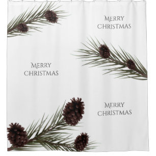 Merry Christmas Words Pine Cones Branches White