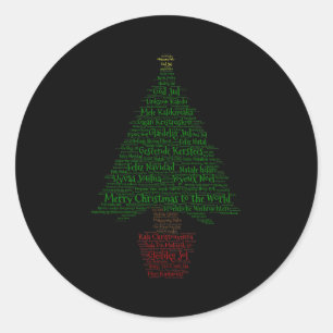 Merry Christmas World Languages Word Tree Classic Round Sticker