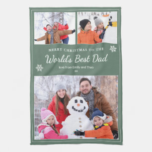 Merry Christmas World’s Best Dad Photos Sage Green Kitchen Towel
