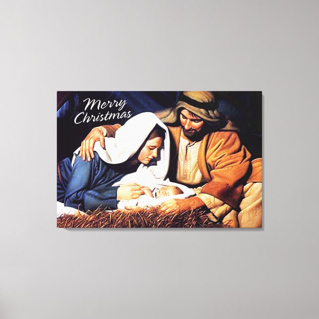 Merry Christmas Wrapped Canvas Nativity Print (Front)