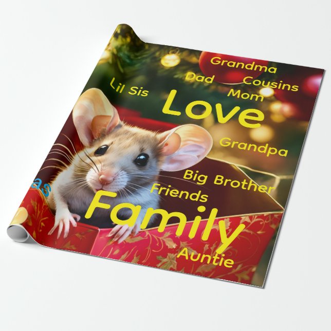 Merry Christmas Wrapping Family Love Mouse  Paper (Unrolled)