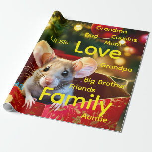 Merry Christmas Wrapping Family Love Mouse  Wrapping Paper