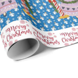 Merry Christmas Wrapping Paper Angel Blue