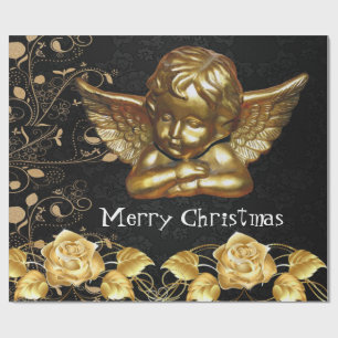 Merry Christmas Wrapping Paper Gold Angel