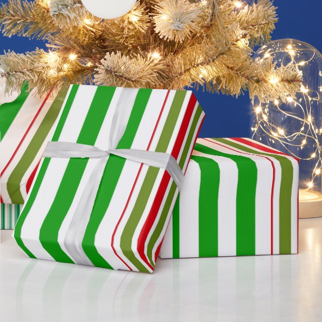 Merry Christmas Wrapping Paper Green Stripe (Holidays)