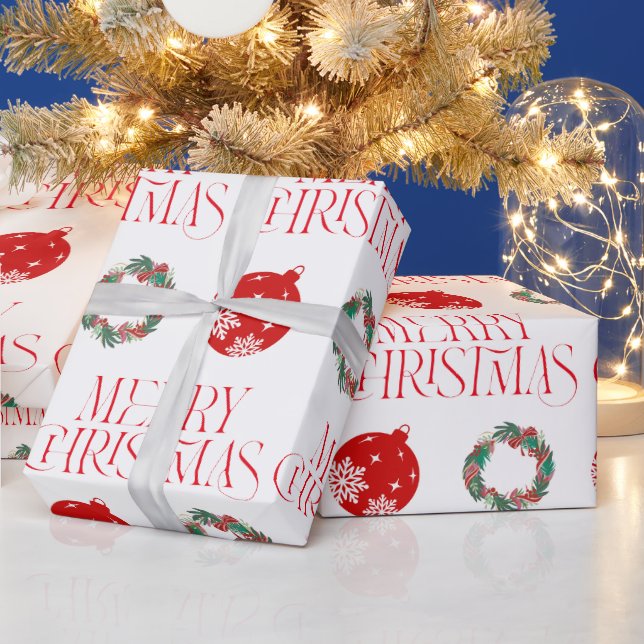 Merry Christmas Wrapping Paper w Ornament & Wreath (Holidays)