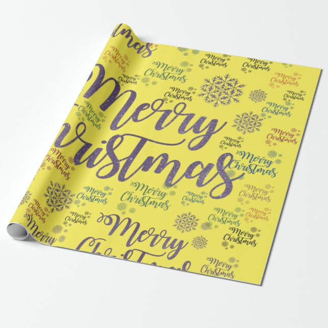 Merry Christmas Wrapping Paper Yellow (Unrolled)