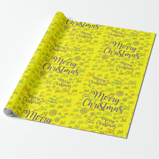Merry Christmas Wrapping Paper Yellow (Unrolled)