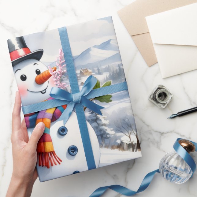 Merry Christmas Wrapping Snowman Vintage Wrapping Paper (Gifting)