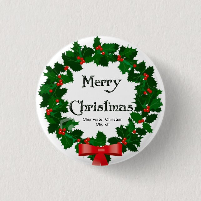 Merry Christmas Wreath 1 Inch Round Button (Front)