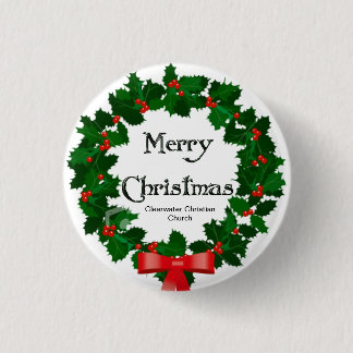 Merry Christmas Wreath 1 Inch Round Button
