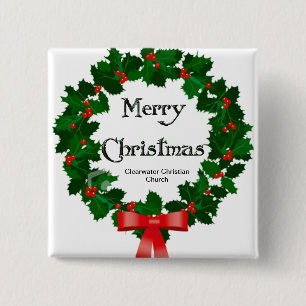 Merry Christmas Wreath 2 Inch Square Button