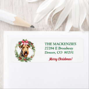 Merry Christmas Wreath Airedale Return Address