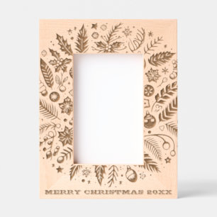 Merry Christmas Wreath and Date Family Photo Etched Frames