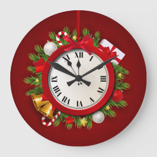Merry Christmas Wreath And Happy New Year Large Clock