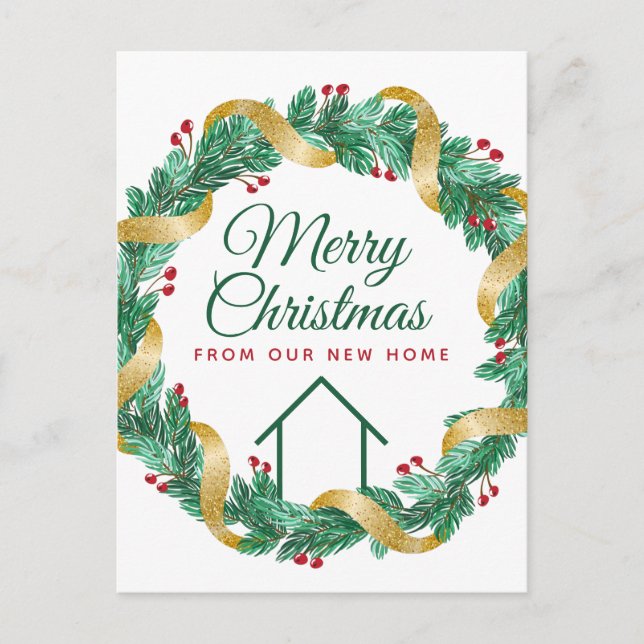 Merry Christmas Wreath Beautiful New Home Address Postcard (Front)