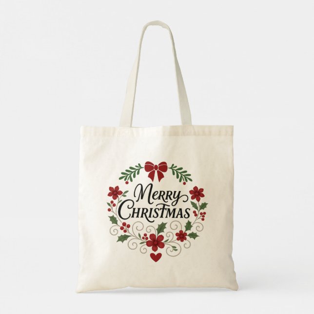 Merry Christmas Wreath Budget Tote Bag (Back)