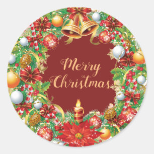Merry Christmas wreath Classic Round Sticker