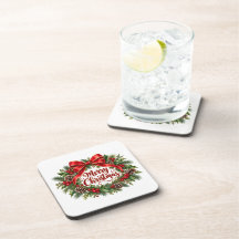 Merry Christmas Wreath Coaster Set of 6