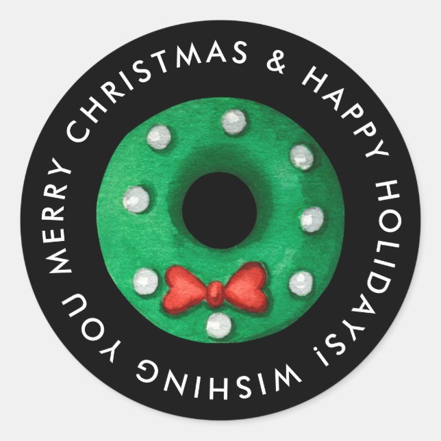 Merry Christmas Wreath Cookie Custom Classic Round Sticker (Front)