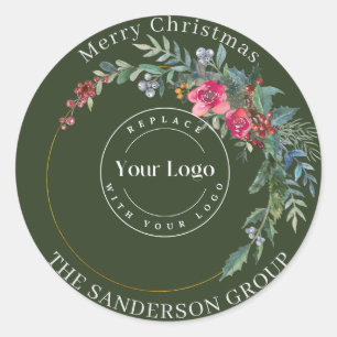 Merry Christmas Wreath Custom Logo Round Sticker