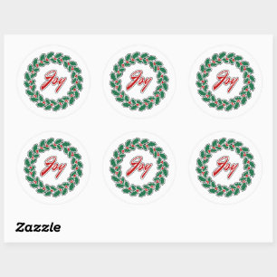 Merry Christmas Wreath Design: Joy Classic Round Sticker