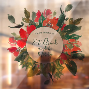 Merry Christmas Wreath Floral Green  Window Cling