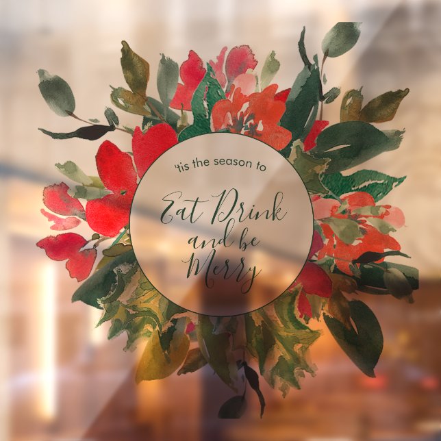 Merry Christmas Wreath Floral Green  Window Cling (Sheet 2)