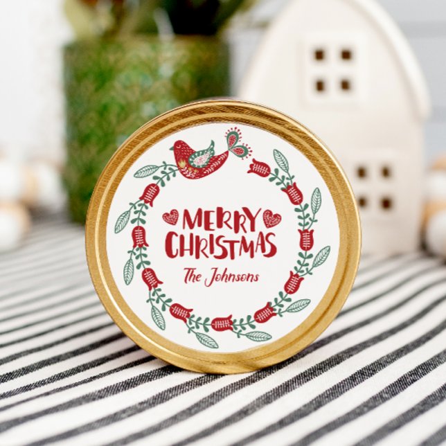 Merry Christmas Wreath from Santa Label/Sticker Classic Round Sticker (Creator Uploaded)