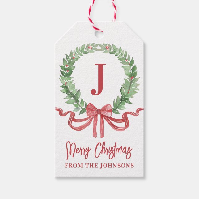 Merry Christmas Wreath Gift Tags (Front)