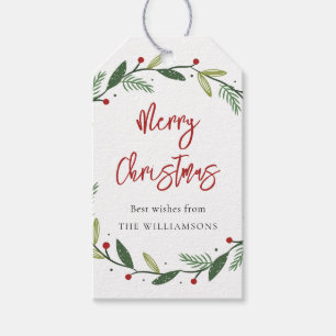 Merry Christmas Wreath Handwritten Holidays Gift Tags