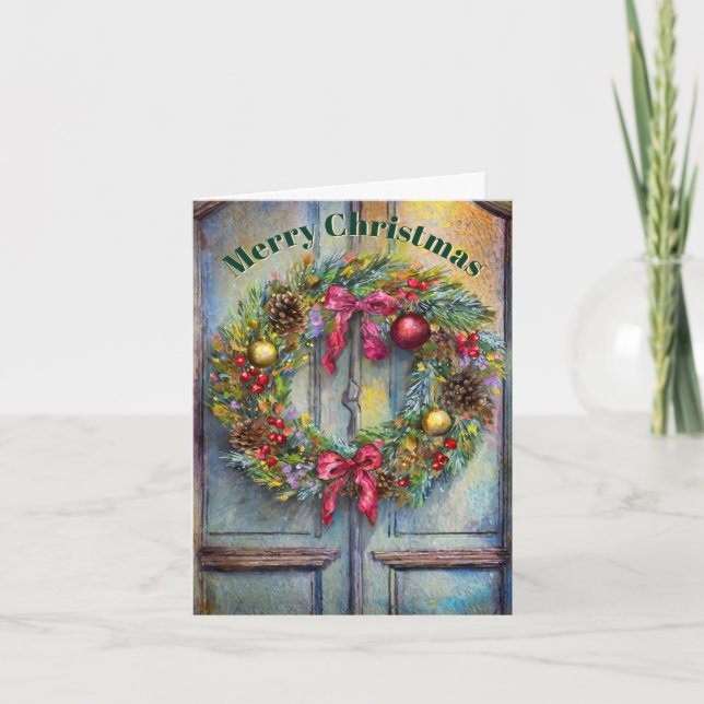 Merry Christmas Wreath Holiday Card (Front)