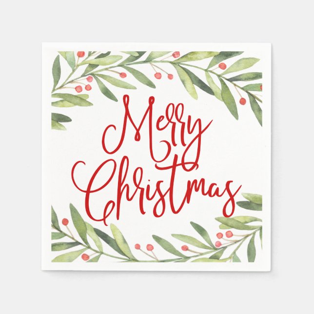 Merry Christmas Wreath Holiday Cocktail Party Napkin (Front)