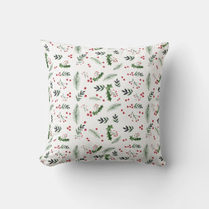 Merry Christmas Wreath Leaves Pattern Throw Pillow