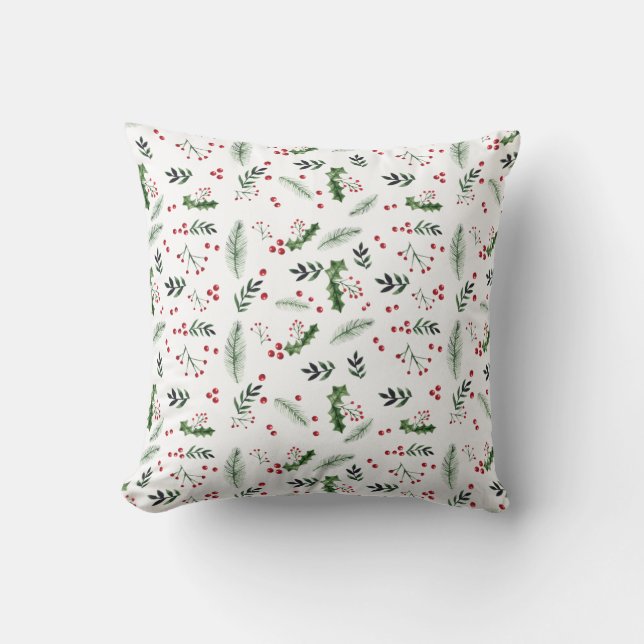 Merry Christmas Wreath Leaves Pattern Throw Pillow (Front)