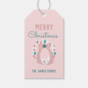 Merry Christmas Wreath Llama Pattern Family Gift Tags