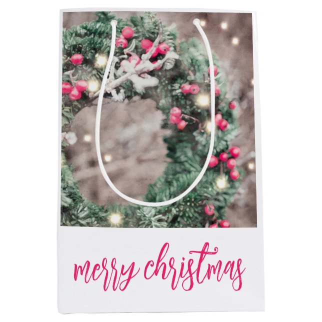 Merry Christmas Wreath Medium Gift Bag (Front)