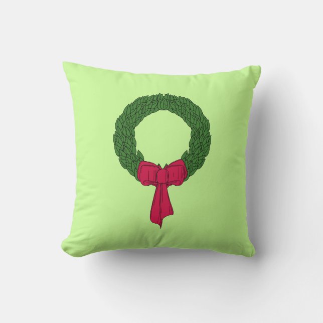Merry Christmas WREATH on back red green pillow (Front)