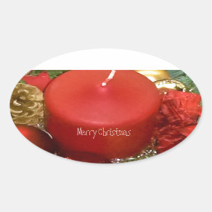 Merry Christmas Wreath Oval Sticker