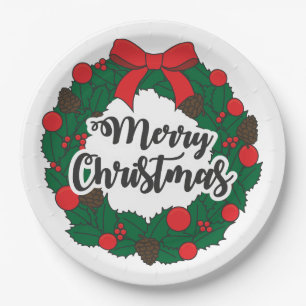 Merry Christmas Wreath Paper Plate