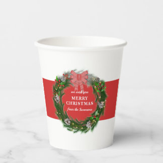 Merry Christmas Wreath Personalized Name Paper Cups
