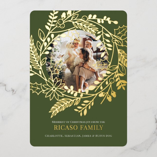 Merry Christmas Wreath Photo Card (Front)