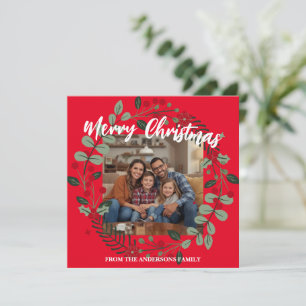 Merry Christmas Wreath Photo Personalized Family N Holiday Card