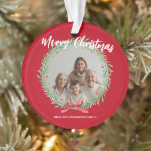 Merry Christmas Wreath Photo Personalized Family N Ornament