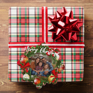 Merry Christmas Wreath Photo Personalized Family N Ornament Card