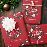Merry Christmas Wreath Red Poinsettia Family Name Wrapping Paper Sheet<br><div class="desc">Merry Christmas Wreath Red Poinsettia Family Name Wrapping Paper Sheets. This is another 100% Snuggle Hamster Designs. You can edit or delete the text.</div>