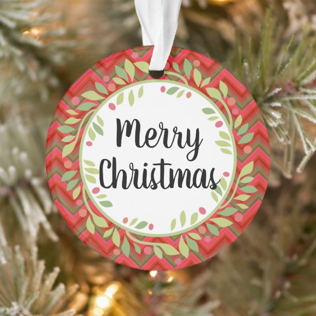 Merry Christmas Wreath Retro Red Classic Round (Arbre)